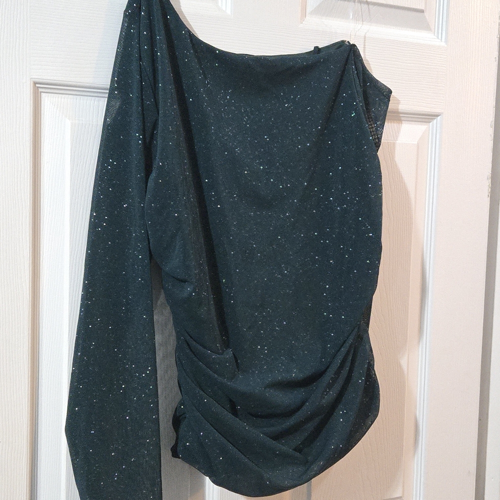 Zenobia DARK GREEN GLITTER Sparkle Blouse - Picture 3 of 4